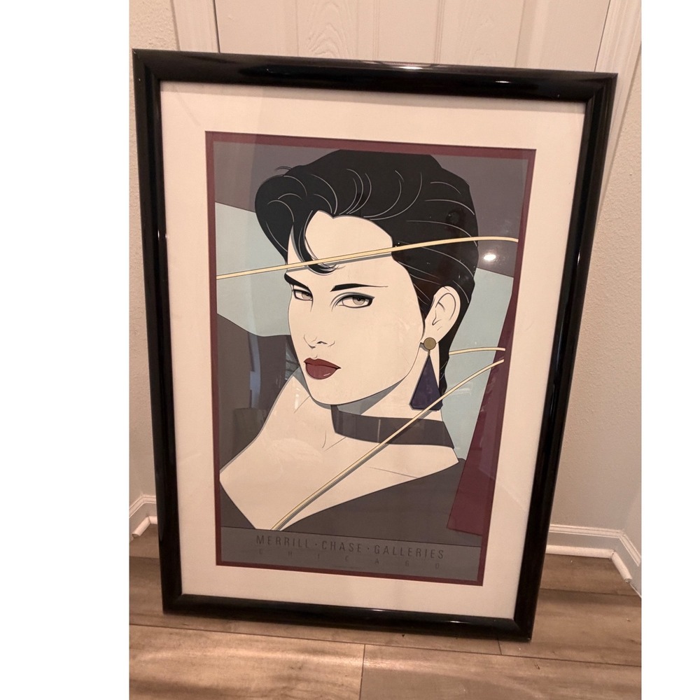 Vintage Merrill Chase Galleries Chicago 80s Patrick Nagel Style Framed Art 38x26 - Picture 7 of 9